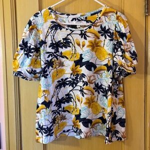 Chico’s Puff Sleeve Tropical Floral Top Size 3 (XL)